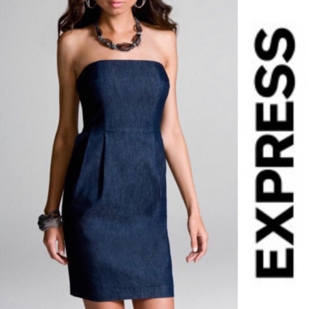 Strapless Form Fitting dark blue Denim Dress